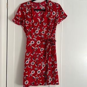 J Crew Red Floral Wrap Dress